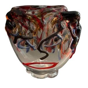 Abstract Murano Glass Picasso Head Vase Wide Multicolor Glass Art Handmade